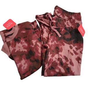 Isabel Maternity Tie Dye Sweatshirt Jogger Set Burgundy Black Size M